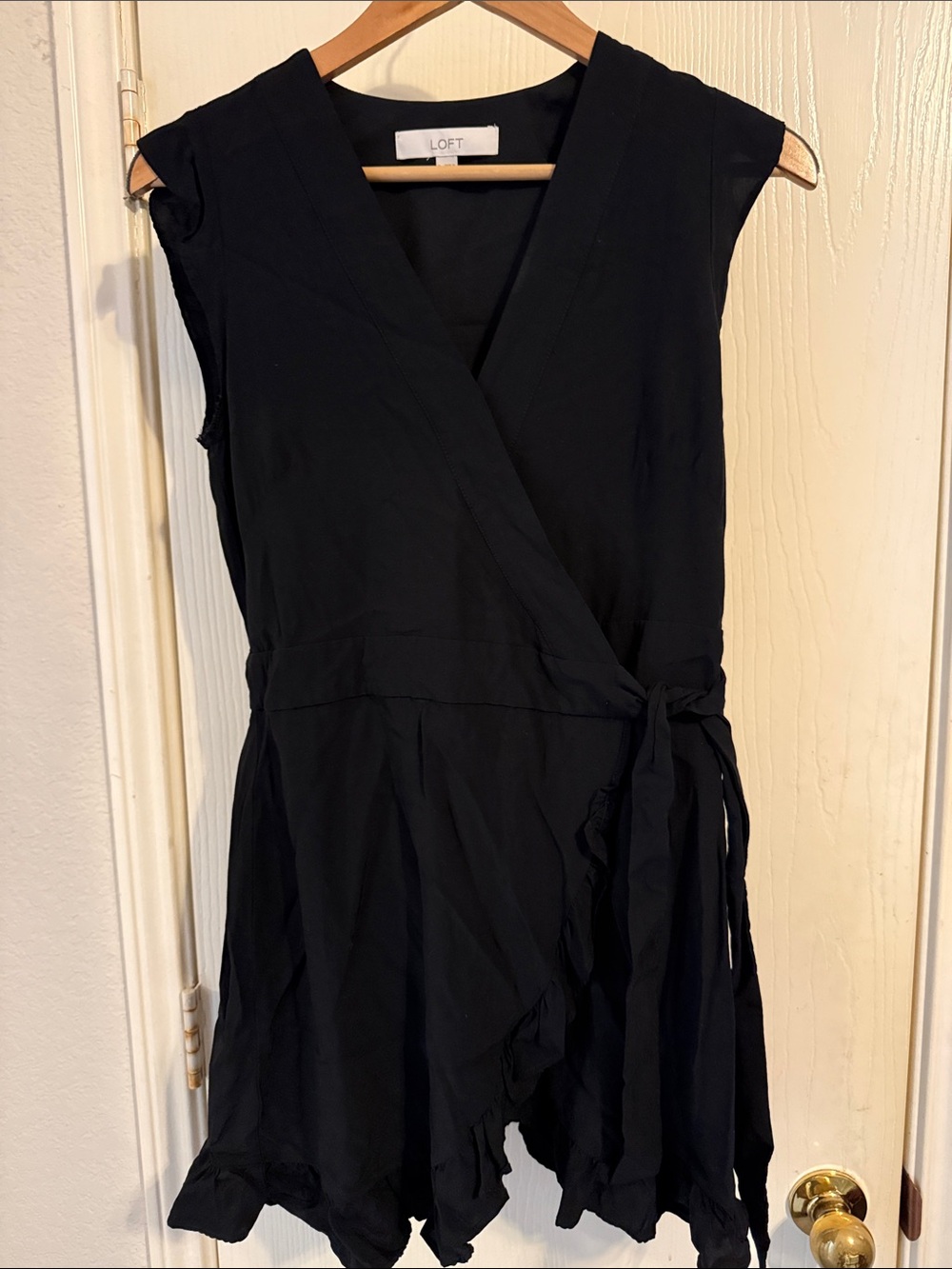 LOFT Black Asymmetrical Wrap Dress with Tie Waist